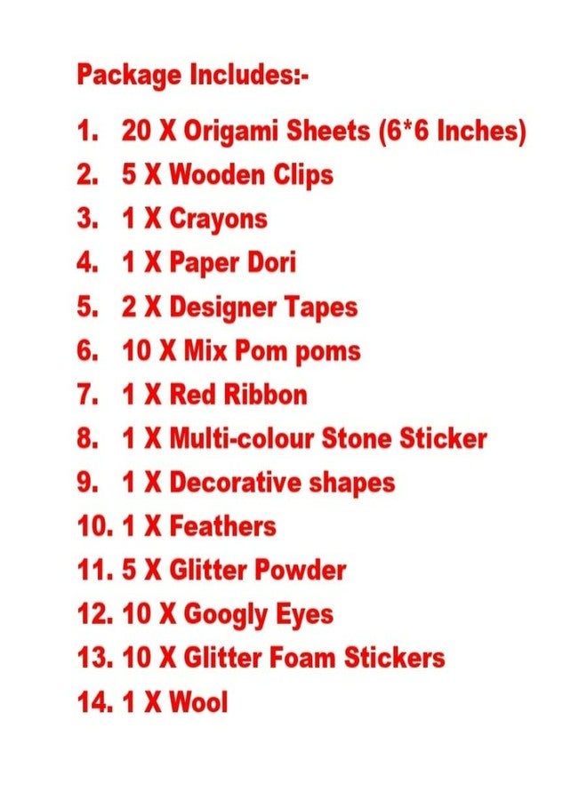 KHUSHA CREATIONS DIY Craft Material Kit/Gift for Kids/Pompoms Feather Origami Sheets Crystal Foam Stickers Googly Eyes Tapes Sequins Colorful Wooden Clips Paper Dori Wool Glitter Crayons Combo - Image 2